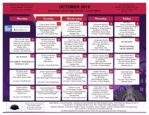 October Lunch Menu 2019