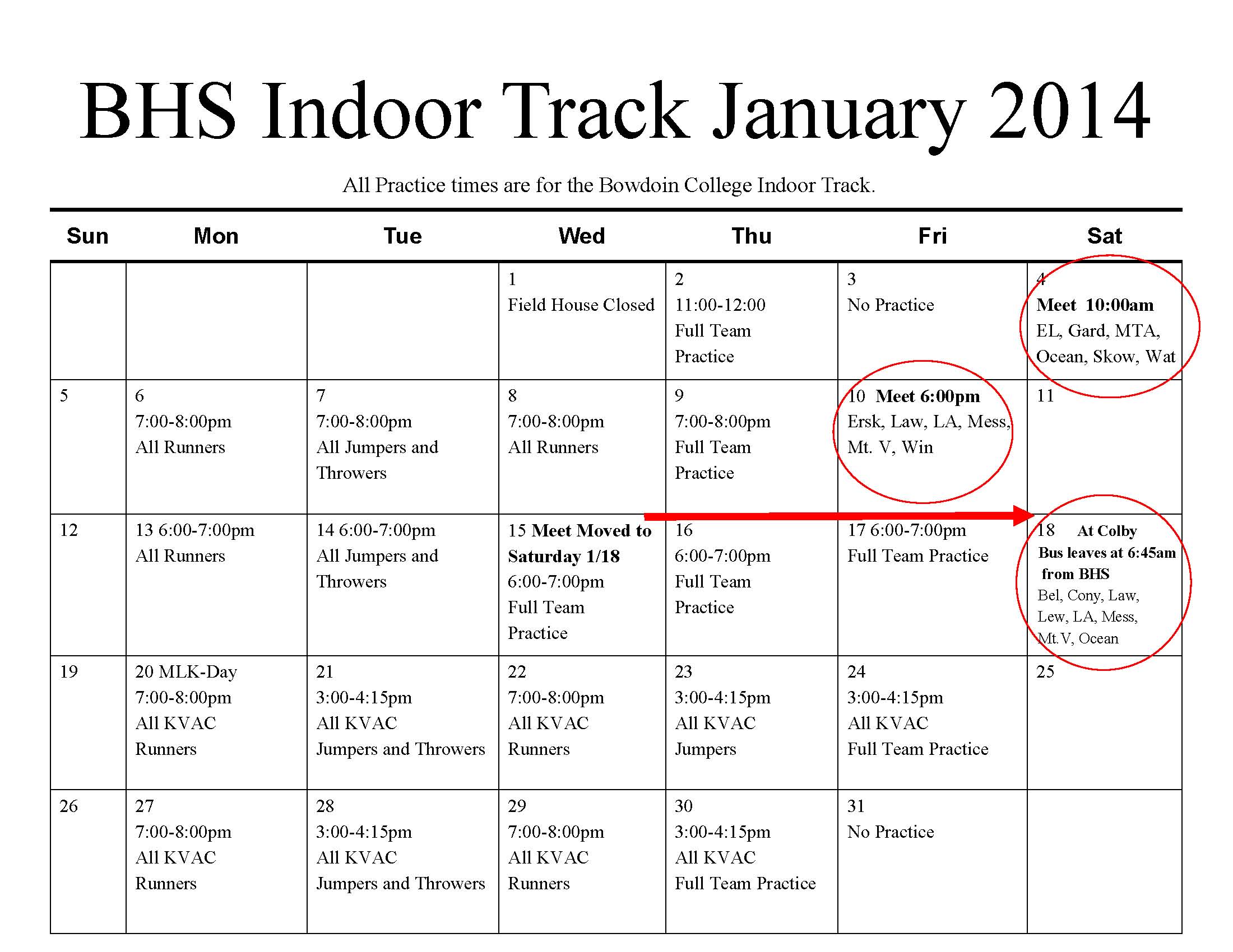 Schedule | BHS Indoor Track