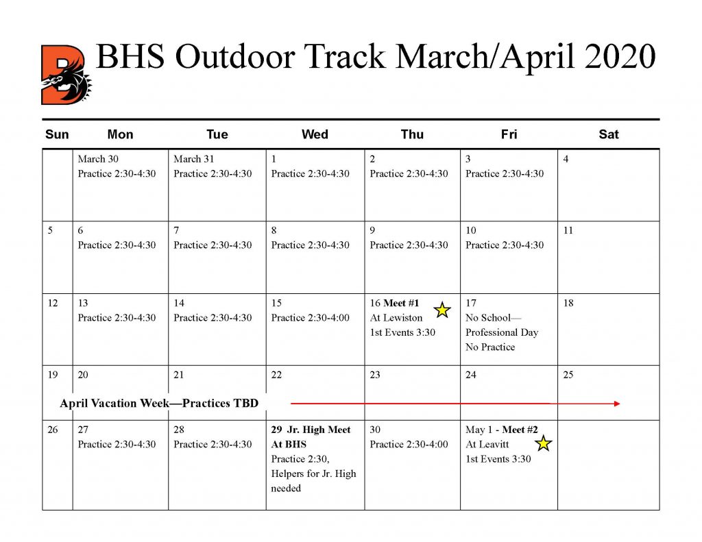 BHS Meet & Practice Schedule BHS Outdoor Track