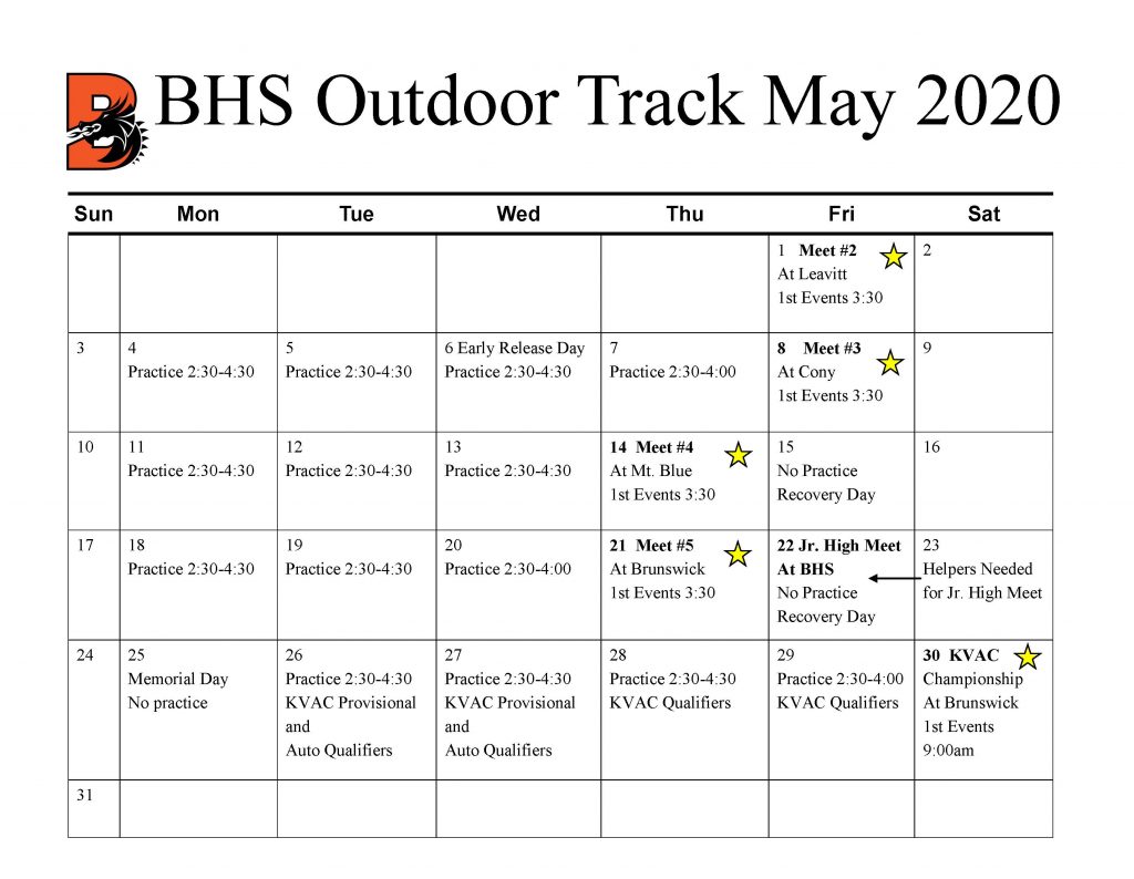 BHS Meet & Practice Schedule BHS Outdoor Track